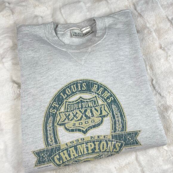 🔥Vintage St Louis Rams 1999 NFC Champions 2000 Super Bowl Sweatshirt Sz Large - Picture 8 of 14